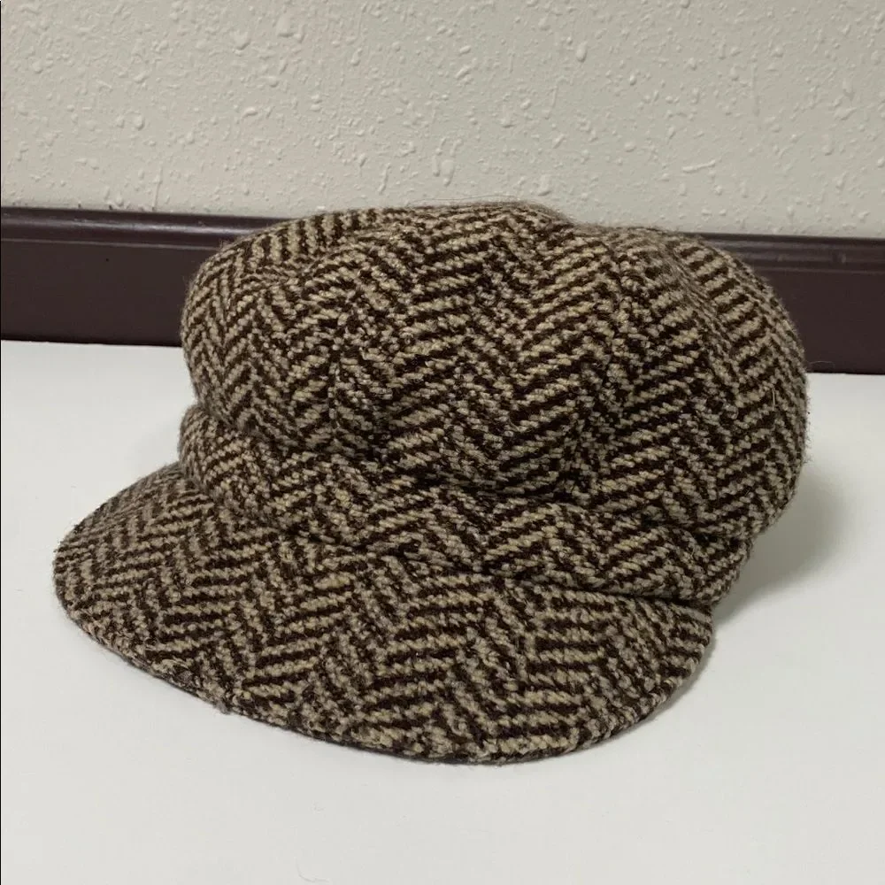 Nordstrom Brown Wool Blend Herringbone Newsboy/ Paperboy Cap